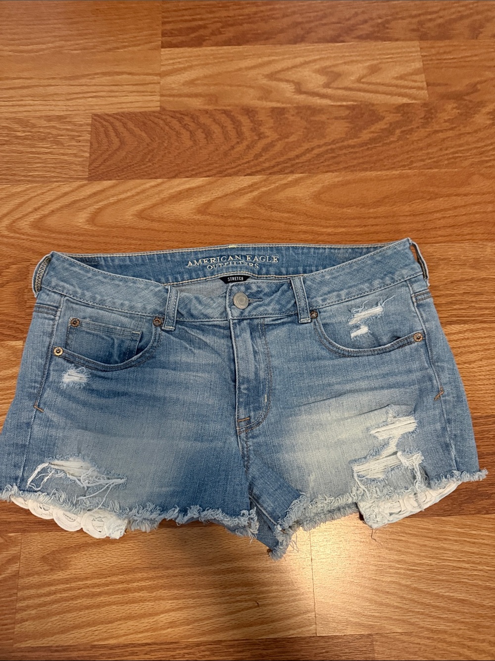 American Eagle Outfitters Faded Light Blue Distressed Denim Cutoff Shorts